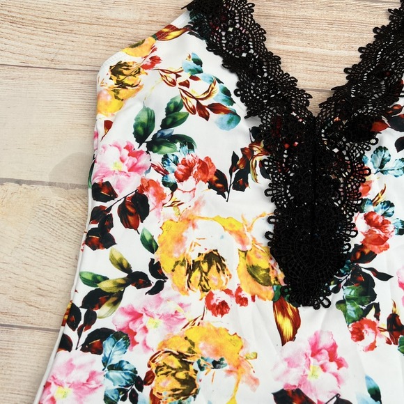 Women's Black Lace One-Piece Swimsuit Deep V Halter Open Back Size L - Picture 12 of 16